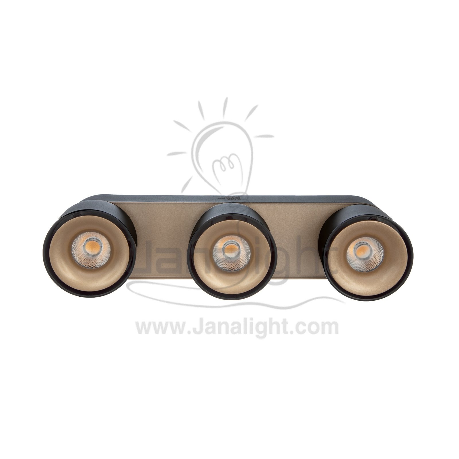 سبوت لايت سلندر36 وات ثلاثي اسود وش شمباني وورم مدور متحرك AC85 3R cylinder downlight Triple frame black- Champagne worm 36w